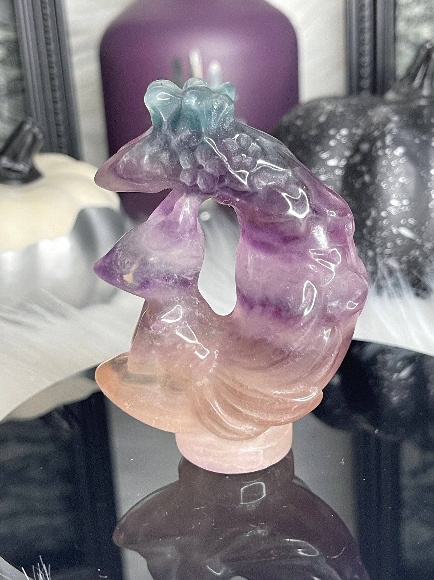 Two Twisted Souls  Crystals Rainbow Fluorite 9 Tail Fox Carving B