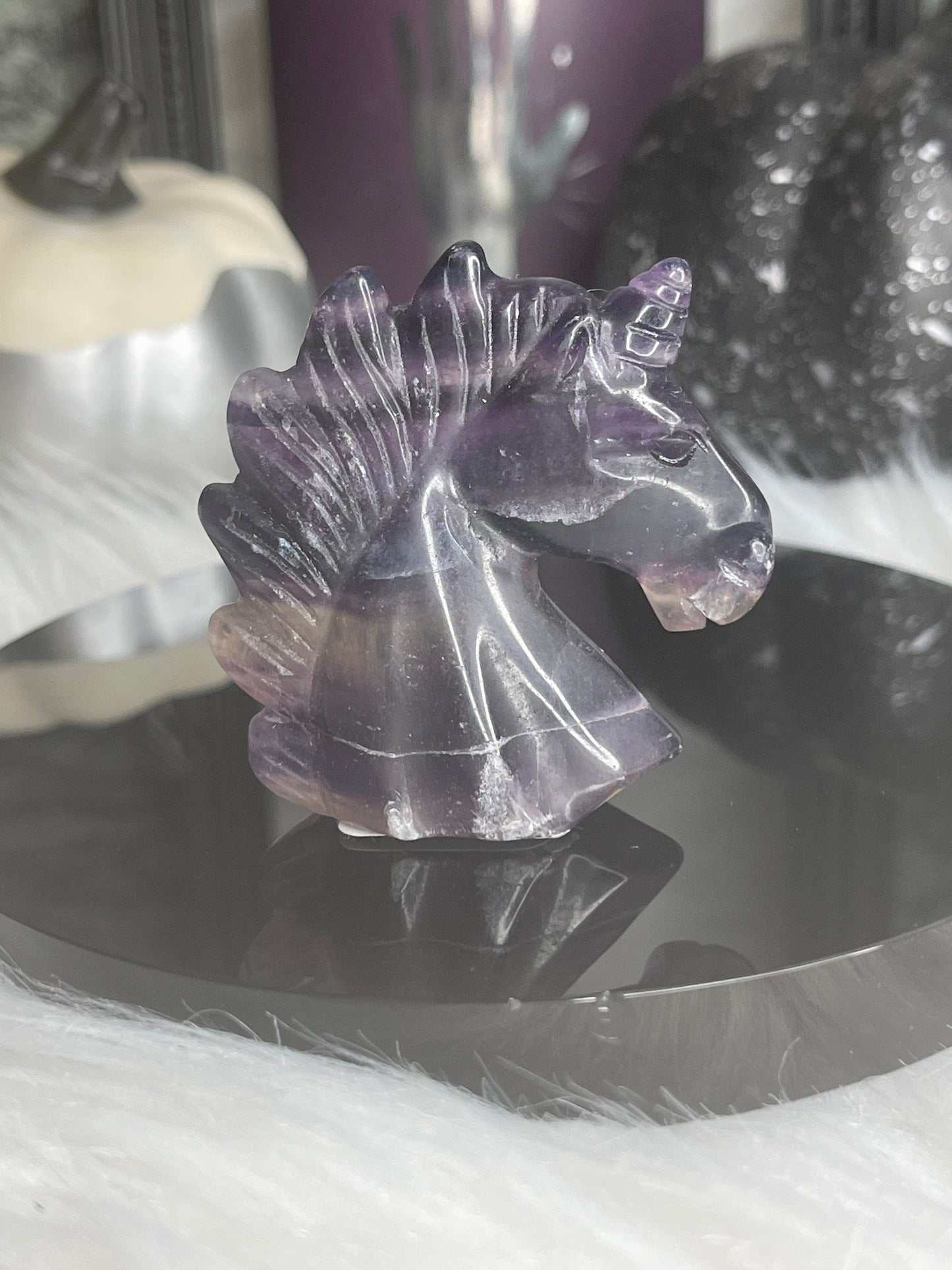 Two Twisted Souls  Crystals Rainbow Fluorite Unicorn Head