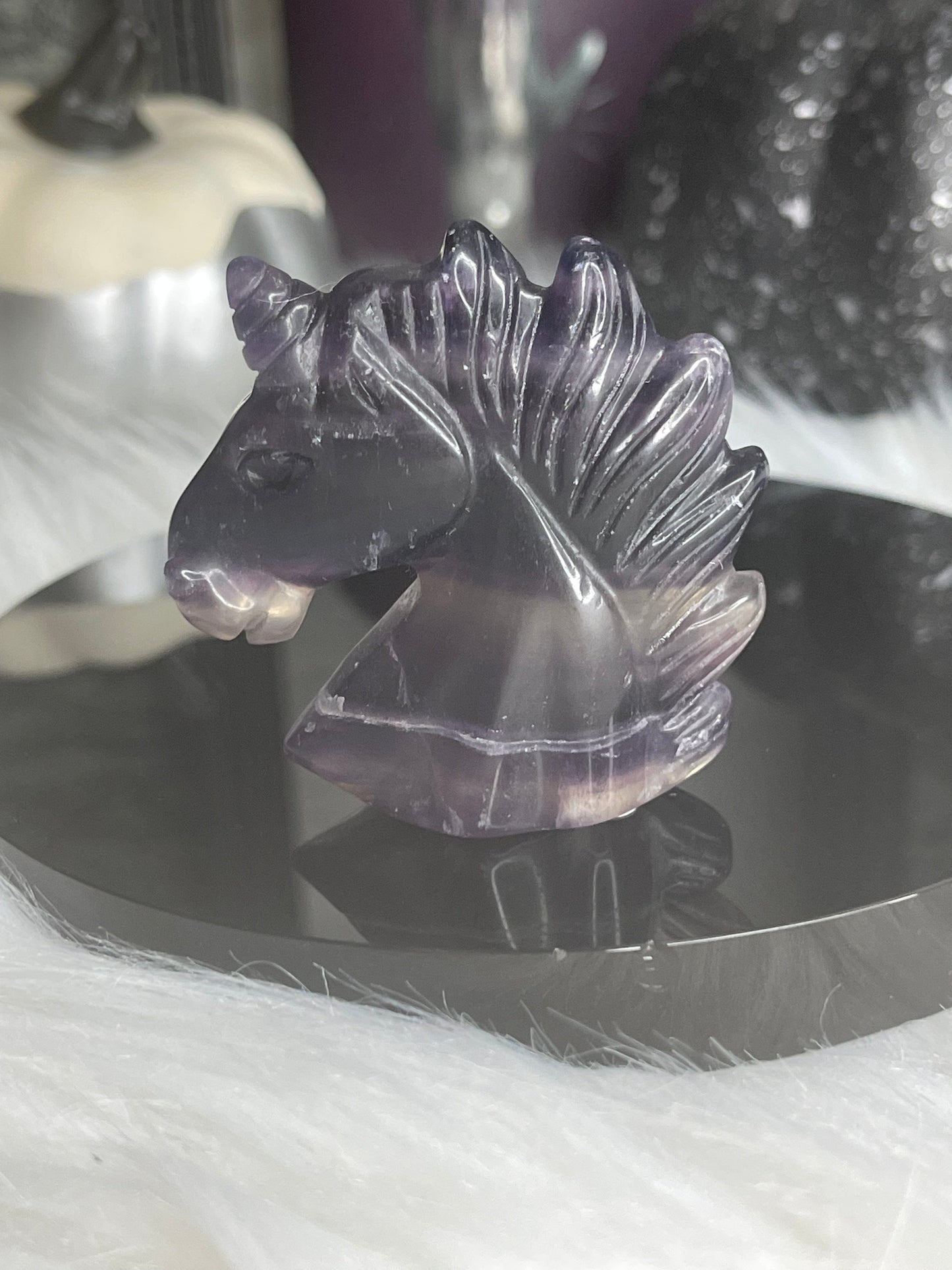 Two Twisted Souls  Crystals Rainbow Fluorite Unicorn Head