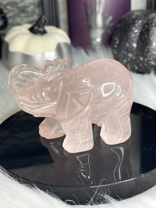 Two Twisted Souls  Crystals Rose Quartz Crystal Elephant With Starlight B