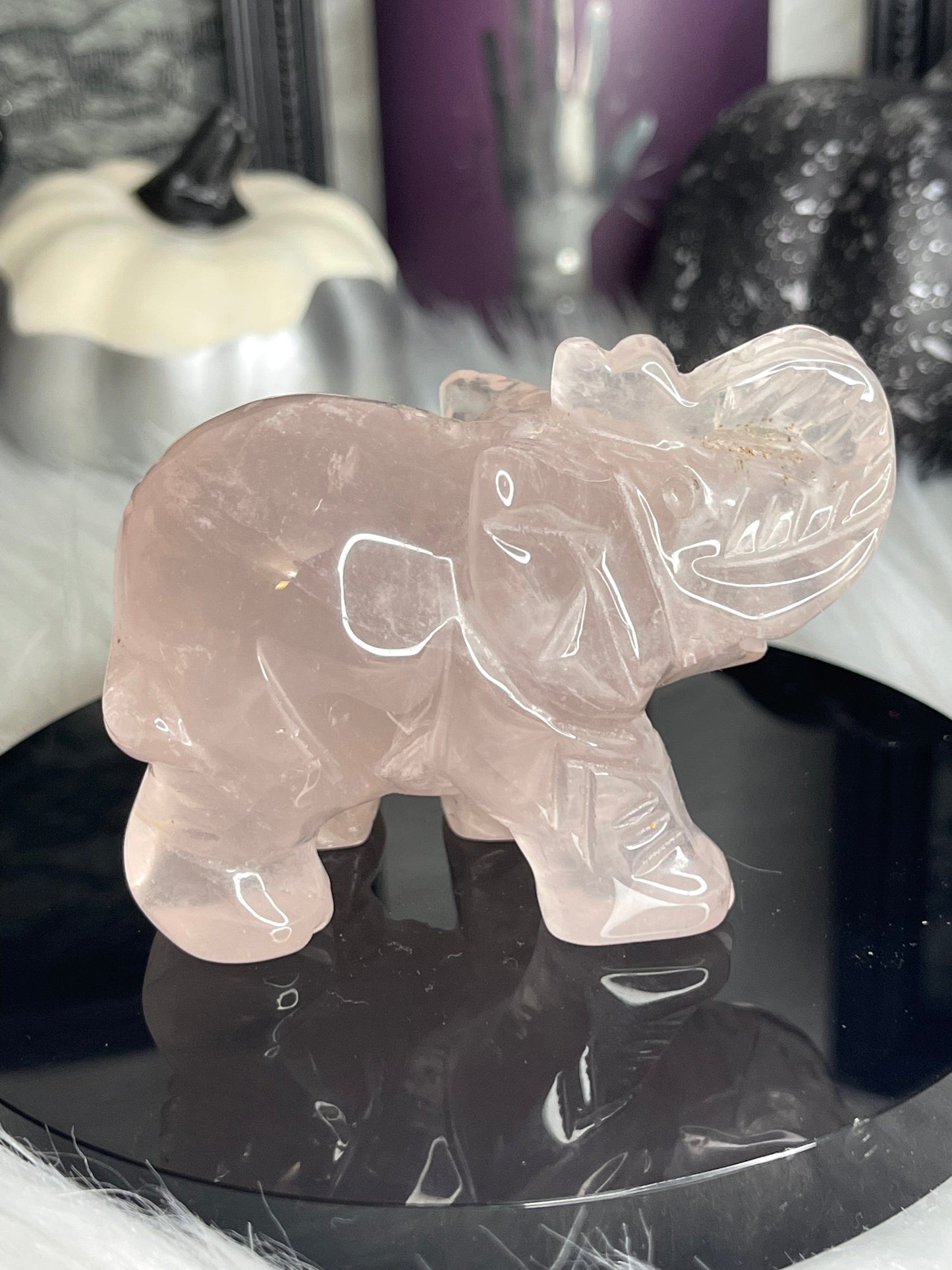 Two Twisted Souls  Crystals Rose Quartz Crystal Elephant With Starlight B