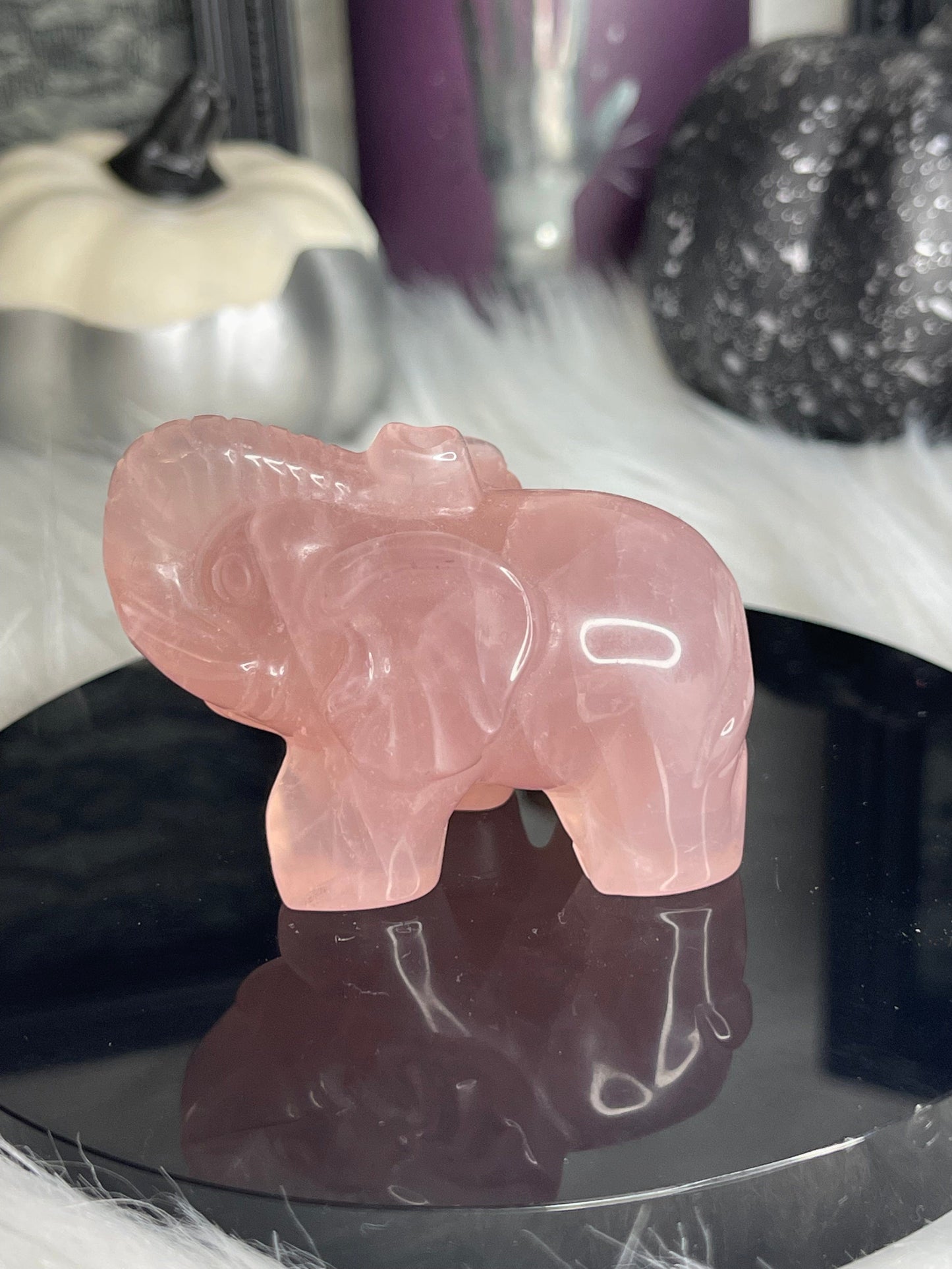 Two Twisted Souls  Crystals Rose Quartz Elephant crystal carving with Starlight A