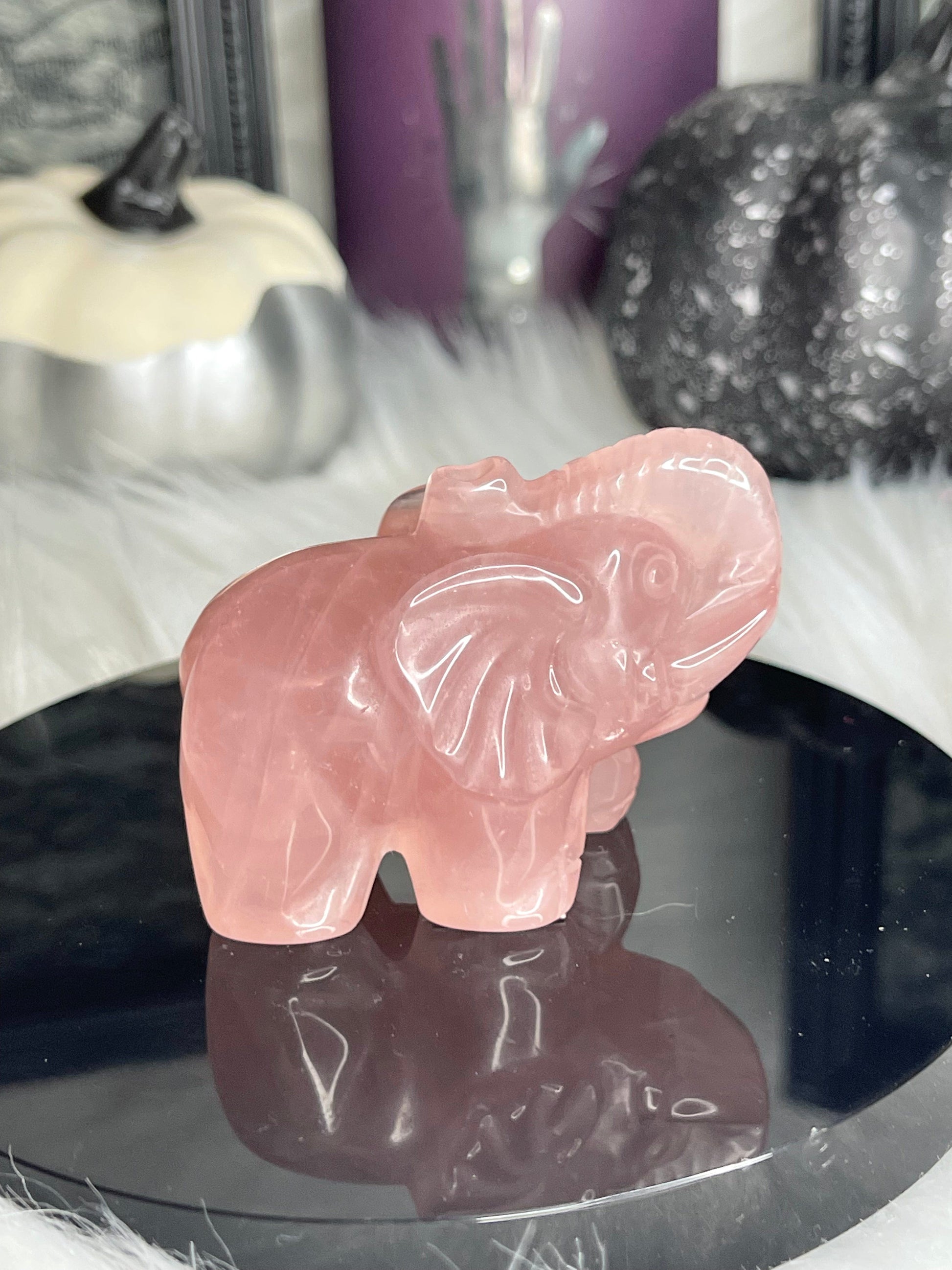 Two Twisted Souls  Crystals Rose Quartz Elephant crystal carving with Starlight A