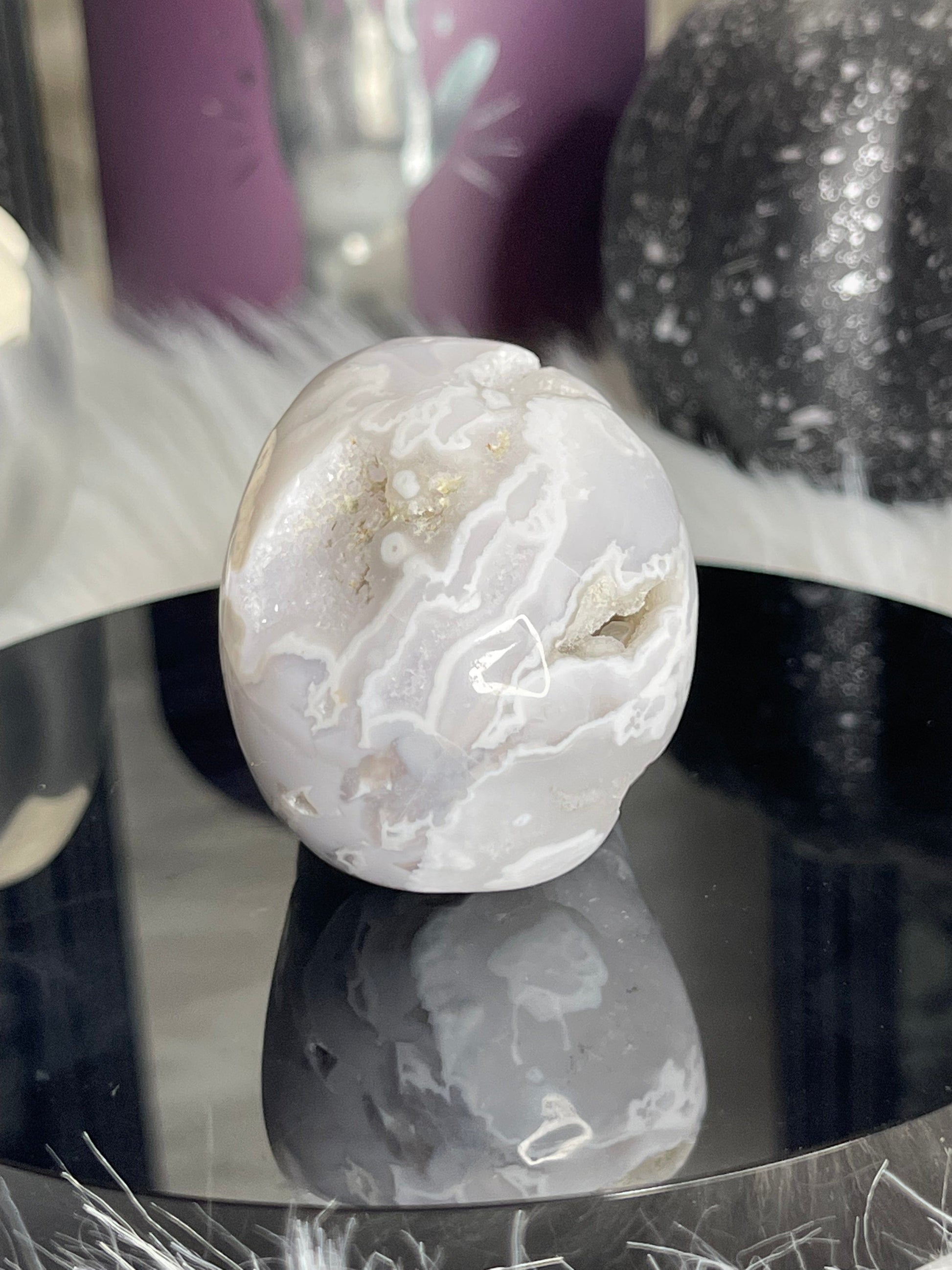 Two Twisted Souls  Crystals White Agate Druzy Skull E