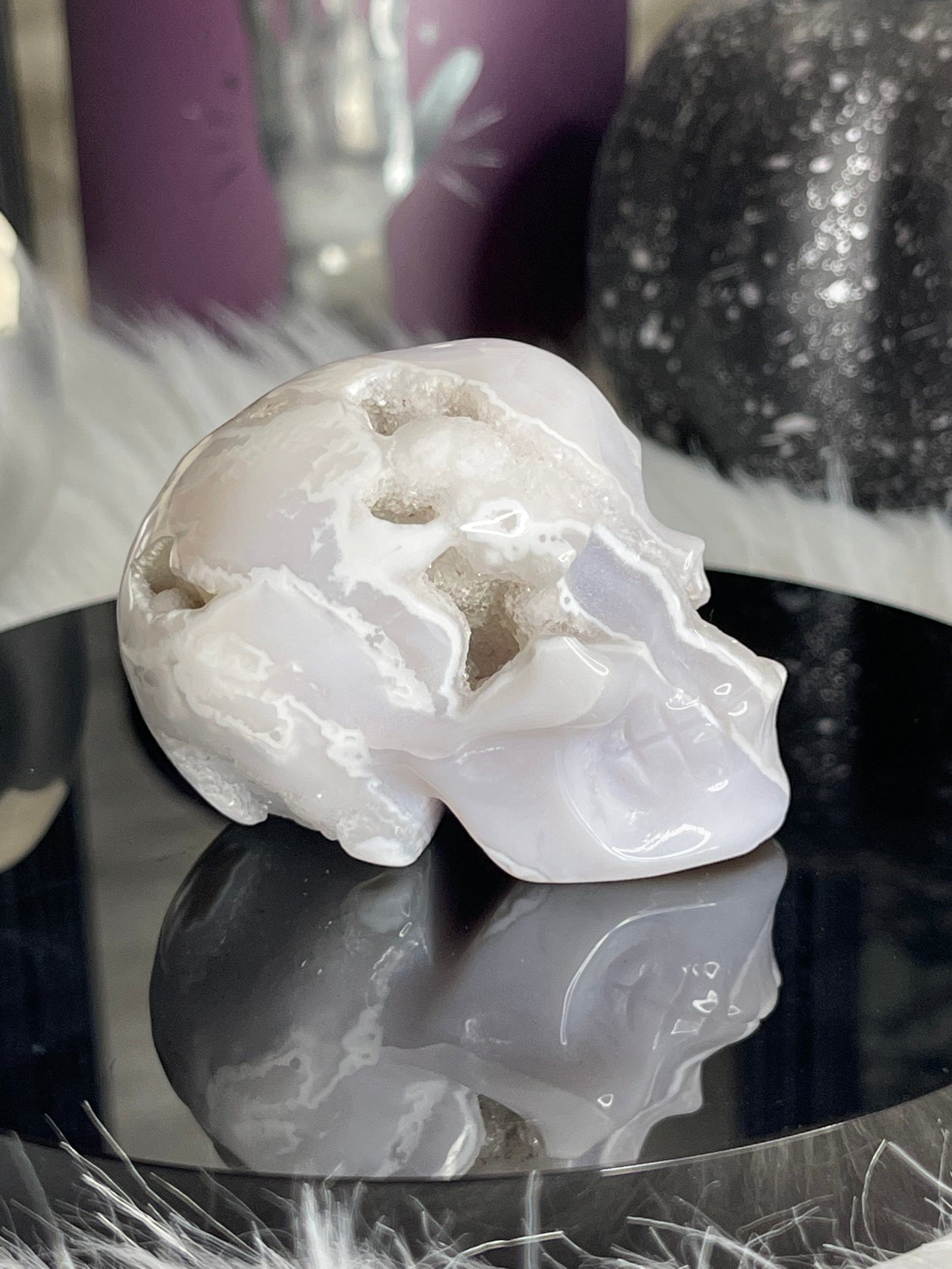 Two Twisted Souls  Crystals White Agate Druzy Skull E