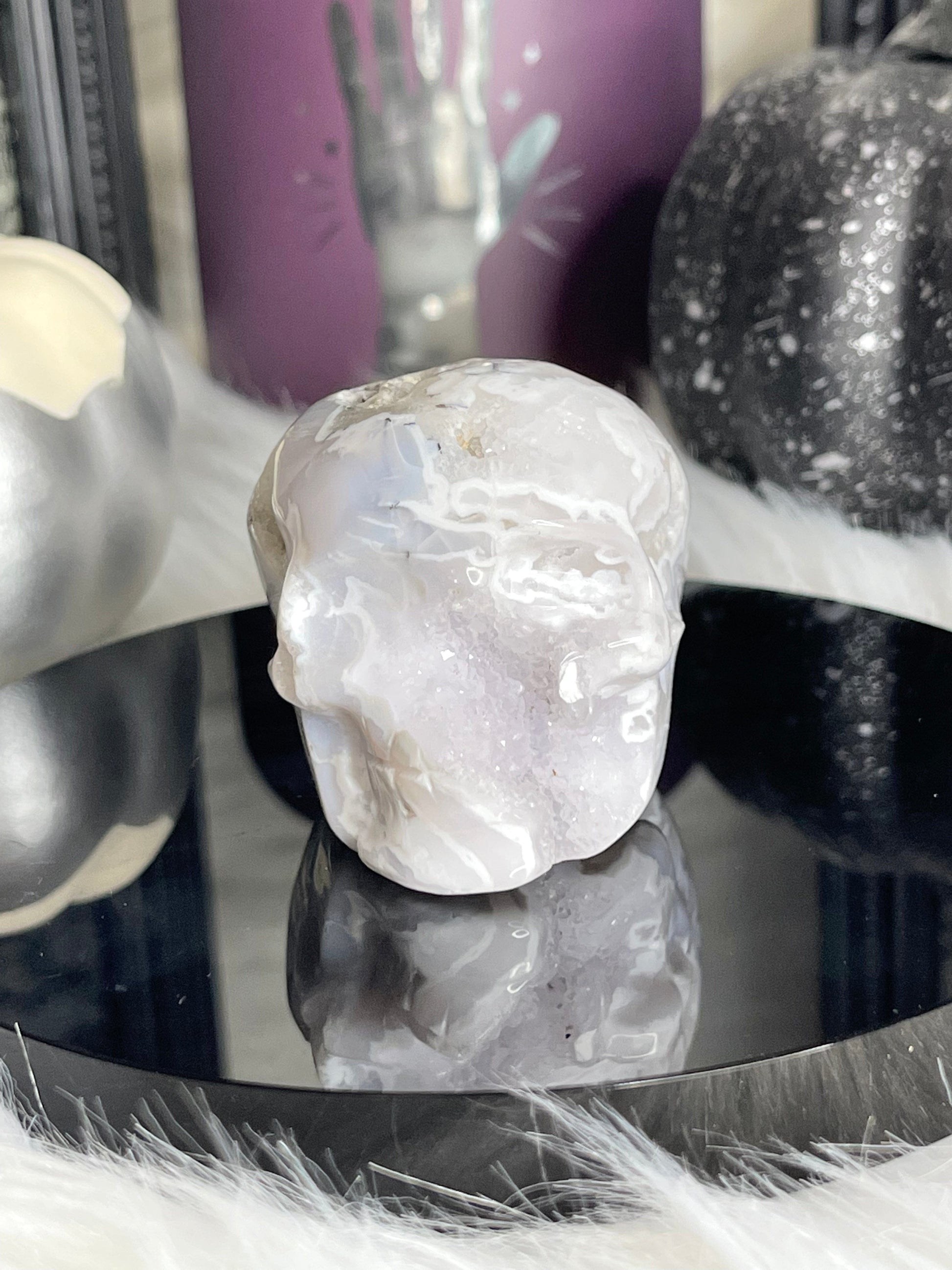 Two Twisted Souls  Crystals White Agate Skull K