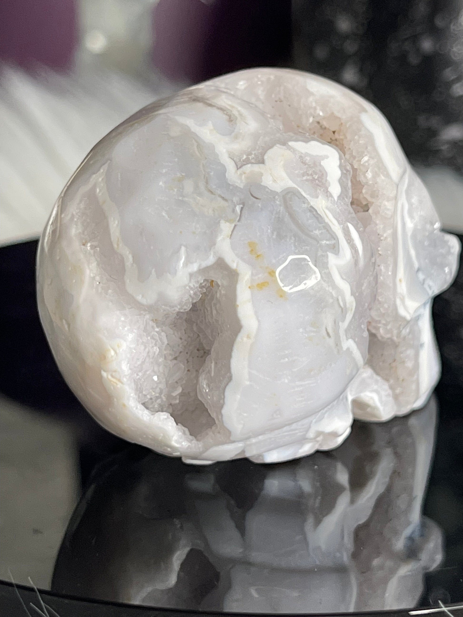 Two Twisted Souls  Crystals White Agate Skull With Dendritic F