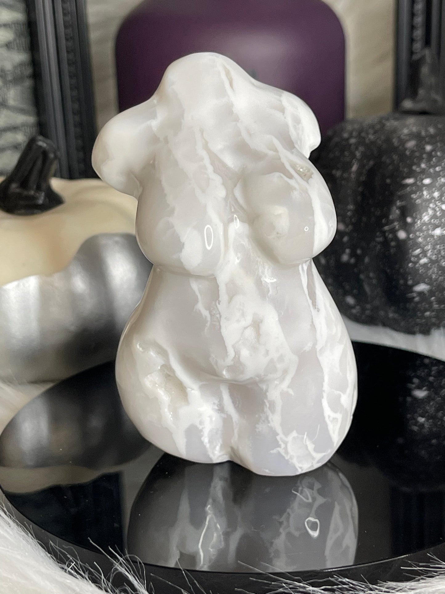 Two Twisted Souls  Crystals White Agate Thick Goddess Body L